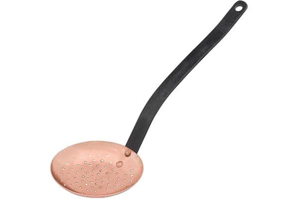 Baumalu, Écumoire en Cuivre 32 x 11 x 5,5 cm avec Manche en Fonte, Ustensile de Cuisine Traditionnel, Finition Brillante, Idéal pour la Cuisine Alsacienne, 1 Pièce