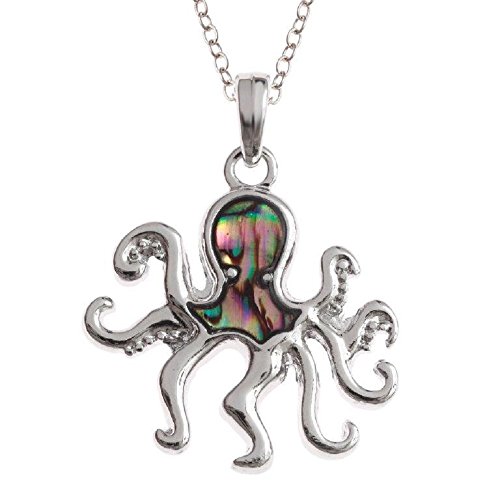 Abalone Shell Silver Plated Necklace Earrings - Zebra Giraffe Octopus Lion - Exotic Wild Animals Jewellery Inlaid with Natural Paua Shell in Gift Box