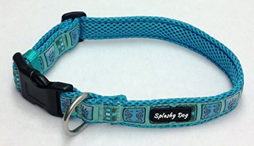 SPLASHY DOG PADDED AIR MESH DOG COLLAR TURQUOISE SEAHORSES DESIGN (MEDIUM)