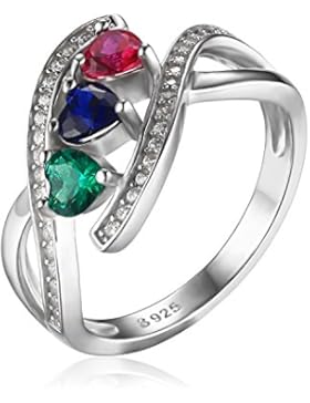 JewelryPalace 1.0ct Synthetiche Rot Ruby Blau Saphir Nano Russisch Simuliert Smaragd Gruppe Ring 925 Sterling...