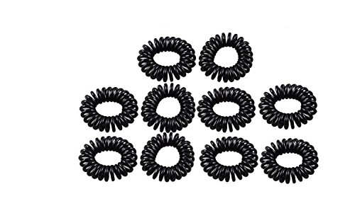 SHINA 10pcs Plastic Stretchy Elastic Coiled Phone Wire Ponytail Holders Hair Bands/Ties/Cord-Black