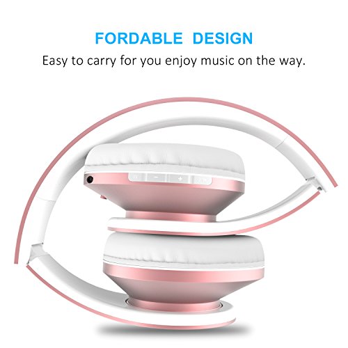 Barsone Cascos Inal  mbrico Bluetooth con Micr  fono y Radio Incorporada Soporta Tarjeta TF  Auriculares Est  reo de Diadema Plegables con Orejeras Suaves para iPhone  M  viles Android  Tableta  Oro rosa 