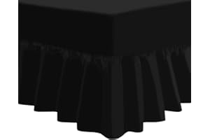 NIYS Luxury Bedding Percale Polycotton Extra Deep Frilled Valance Fitted Sheet - Lightweight, Soft (152 x 200 x 25 Box Fit x 38cm Frill) (King, Black)