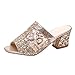 Produktbild Geilisungren Damen Pantoffeln Modische Glitzer Pailletten Kristall Mesh Sandalen Hausschuhe Peep Toe Slippers High Heels Mules Frauen Sommer Slip-On Sandaletten mit Blockabsatz