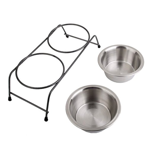 Preisvergleich Produktbild 2 Stück Pet Katzenfutter Hund klein Edelstahl Wasserschale mit erhöhten Standfuß