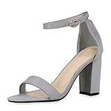  SCARPE VITA Damen Riemchensandaletten High Heels Sandaletten Basic Party Schuhe Wildleder-Optik Absatzschuhe Abendschuhe 176430 Grau 39