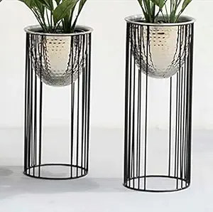 HOMEROX Metal Planter Silver and Black Planter indor outdor plantet Set Off 2