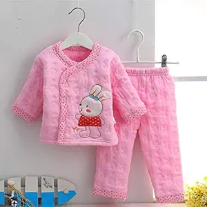 NEPEE New Born Baby Winter Wear Keep Warm Cartoon Printing Baby Clothes Sets Cotton Baby Boys Girls Fleece Infant Cloth Cartoon Printing Baby Multicolour (0-6 Month) (Pink)