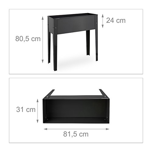 Relaxdays Hochbeet, Metall, 4 Beine, Pflanzkübel, Kräuterbeet, Balkon, Terrasse, schmal, HBT: 80,5 x 81,5 x 31 cm, grau - 3