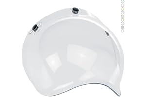 VRACING Visiere Bulle Bubble Moto Casque Jet ou Intégral 3 Boutons Universel Custom Mécanisme Coupe-Vent Inclus Pour Harley Biltwell Bell Dmd Bandit Afx Nolan Agv Origine (Transparent Neutre)