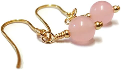 Rose Quartz Earrings Gemstone Beads 9ct Gold Hook Drop Earrings Love Gemstone Jewellery