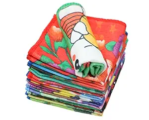 The Home Talk 9x9 inch, Printed Kids face Towel/Handkerchief, Best in Summer, Assorted Colour and Design.Super Soft Fabric for Birthday Gifting, kanjak, School Going Kids (Pack of 12)