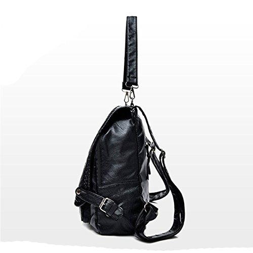 Dame Frauen Weiche Leder Rucksack College Umhängetasche Rucksack Umhängetasche Schwarz Black2