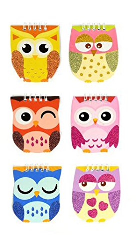 Partynelly® 6x Eulen Notizbuch, Eule, Owl, Notizblock, Mitgebsel, Kindergeburtstag, Gastgeschenk