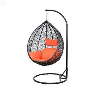 AIRWING Single Seater Swing Chair with Stand & Cushion & Hook Outdoor || Indoor || Balcony || Garden || Patio || Living || Room Home Improvement (Standard) (Brown & Orange)