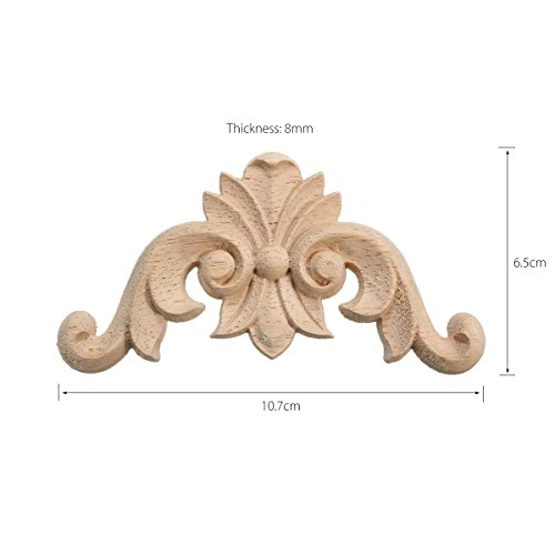 4 Stück Verziehrung Holzornamente Handgemacht Schnitzerei für Schrank Möbel Ecke 107x65x8mm - 3
