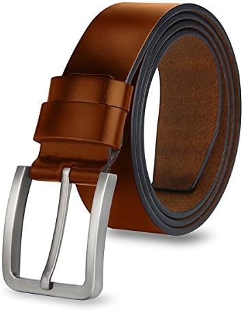 MPTECK @ Genuine Leather Belts Men Light Brown 110cm belt for men Adjustable leather strap Waist Strap Waistband Buckle Belt for work Business smart casual Casual Style Men's Fashion trends with gift box
