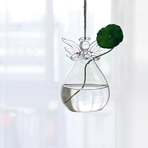 MagiDeal Engel Klar Glaswand Hängen Vase Glasvase Flasche Für Pflanzenblumendekorationen 12cm - 2