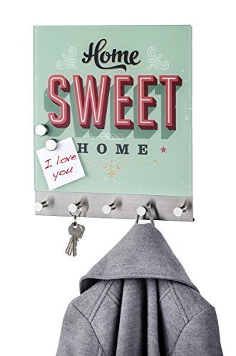 Wenko 50401100 Hakenleiste Home Sweet Home – 5 Haken, magnetisch, Gehärtetes Glas, 34 x 30 cm, mehrfarbig - 3
