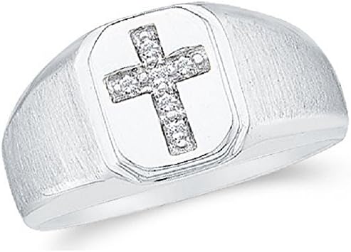 Silvernshine Jewels Diamond Accents 14K White Gold Fn .925 Sterling Cross Wedding Band Men's Ring