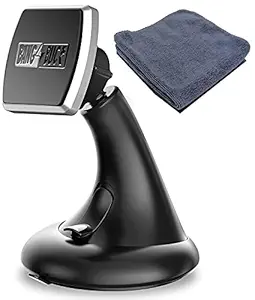 BANG4BUCK Magnetic Car Mobile Stand Holder | Dashboard + Windshield Car Mount | 4 Strongest N50 Magnets | Strongest Suction Cup Mounting Base | Can Hold Phones/Mini Tablets 360 Rotation