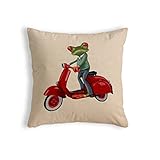 Home Olé Juvenil Funda de Cojín con Diseño Rana Scooter Algodón-Poliéster, 45 x 45 cm