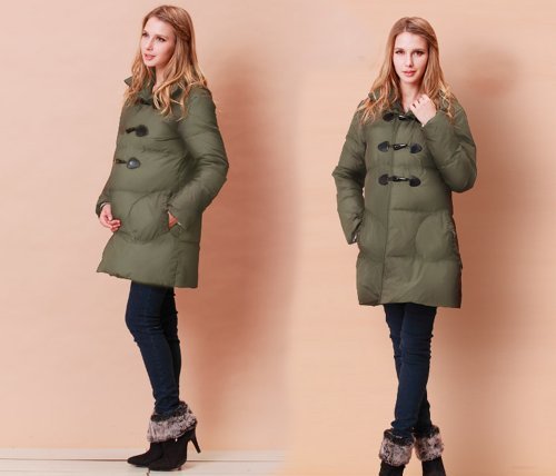 Sweet Mommy Down Duffle Maternity and Mother Coat with baby pouch SJ2032 Khaki L(12-14)