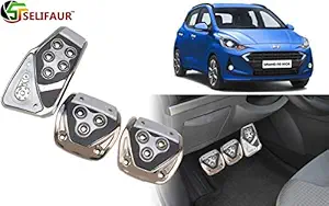 Selifaur - 3 Pcs Silver Non-Slip Manual Car Pedals kit Pad Covers Set for Hyundai I10 Grand Nios