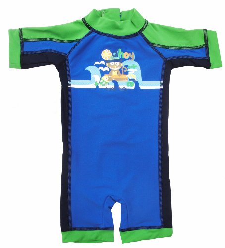 Bright Bots - 18/24m Boys Sunsuit Sun Protection UPF50+ Short Leg/Sleeve All in One- Blue
