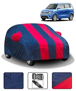 Fabtec Car Body Cover for Maruti Wagon R (2019-2021) with Mirror Pocket (Red & Blue)