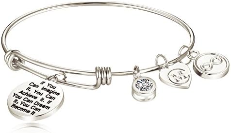 Inspirational Charm Bangle Bracelet Engraved "If You Can Imagine It, You Can Achieve It. If You Can Dream It, You Can Become It" Motto Womens Jewelry Girls Gifts