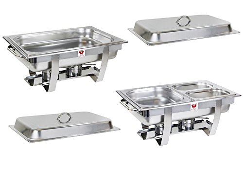 Beeketal 2er Chafing Dish Set "BCD-2" Profi Gastro Speisewärmer Set aus Edelstahl - Lieferumfang: 2x Grundgestell, 2x Wasserbecken, 2x Deckel, 4x Brennpaste Behälter, 4x Gastronorm Behälter