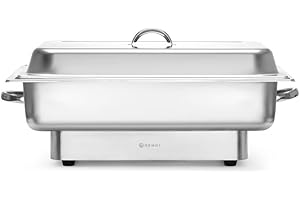 HENDI Chafing Dish Électrique Pollina, Maintien au Chaud pour Buffet, Bain-Marie avec Couvercle et Support, Température jusqu'à 85°C, 9L, Bac GN 1/1 Inclus, 230V, 900W, 587x440x(H) 273mm, INOX