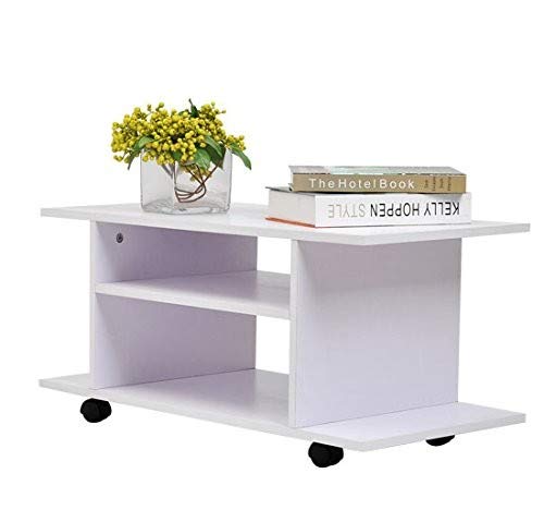 Mueble para Televisión con Ruedas Tipo Mesa TV Móvil - Color Blanco - Madera - 80x40x40 cm