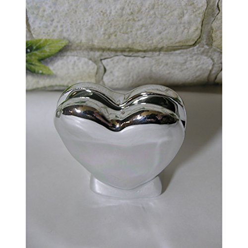 6 Tisch Kartenhalter Herz aus Keramik weiss oder silber Hochzeit Brautpaar Deko Weiss - 5