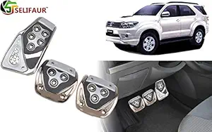 Selifaur - 3 Pcs Silver Non-Slip Manual Car Pedals kit Pad Covers Set for Toyota Fortuner Old
