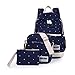 Produktbild Evay 3 Teile Set Damen Canvas Rucksack Freizeit Serie Polka Dots Groß Mädchen Schulrucksack + Schultertasche Messenger Bag + Mäppchen Purse für Kleines Jungen Teenager Casual Daypacks Blau