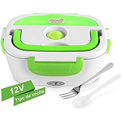 YISSVIC Fiambrera Electrica para Coche Termo Comida 40W 12V con Dos Compartimentos y Cuchara Bandeja Extraíble de Acero Inoxidable Portátil 1.05L