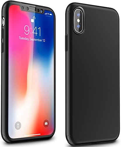 iPhone X / 10 Case, HOOGOOD Ultra Light Slim PC Material iPhone 10 Cover with 360 Degree All-inclusive, Fully Protective Phone Shell for 5.8 Inches Apple iPhone X, Bonus a Screen Protector (Black)