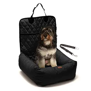 Dog Car Booster Seat - Luxurious 2-in-1 Dog Carseat & Comfy Indoor Lounge Bed for Dogs & Cats - Easy to Install Water Resistant Pet Booster Seat for Car with Pet Seat Belt Leash - (Black)