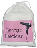 Personalised - Hairdryer Small Storage Bag - PINK DESIGN - Small Natural Cotton Drawstring Bag - SUPPLIED EMPTY