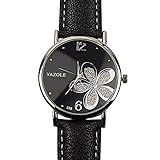 Tonsee Damenuhren,Weiblich Einfache Blume Uhr Quarz Armbanduhren (schwarz+Silber)