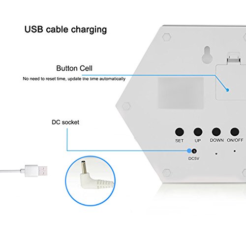 5-in-1 LED Digital Wecker MULTIFUNKTIONS-UHR | Reise-Wecker | Tischuhr | Nachtlicht mit Touch-Dimm-Funktion | Thermometer | Spiegel | Uhrzeit/3 Alarmzeiten/Temperatur-Anzeige | per USB Aufladbar Weiß-Silber - 2