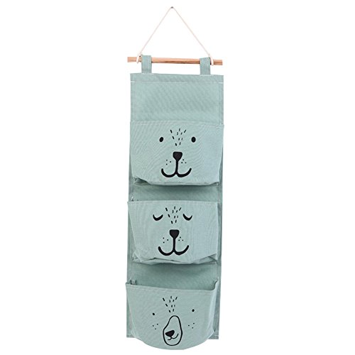 OuYou Sac de Rangement Suspendu en Tissu de Lin Bébé Poches Organisateur Rétro Mural pour Placard Armoire Derrière Porte Murale Chambre Storage Décoration (Vert)