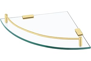KES Glass Shelf Corner Bathroom Shelf Wall Mounted, Glass Shower Shelf Corner 7MM-Thick Tempered Glass with Rail Brushed Gold, BGS2101A-BZ