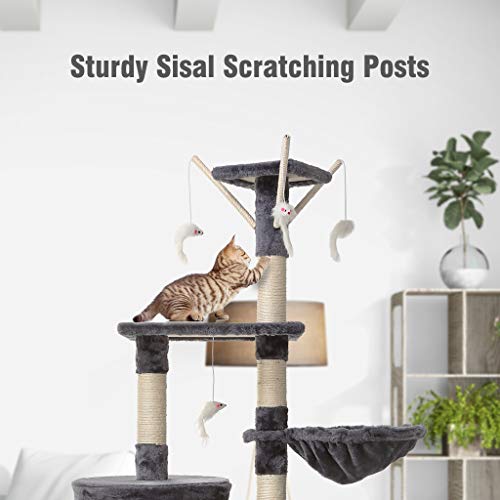 Petonaut-Arbre--Chat-Griffoir-pour-Chat-Poteau-Arbre-a-Chat-Stable-Activit-pour-Chat-Hamac-dArbre-pour-Chat-Gris-fonc-148cm