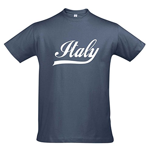 T-Shirt Italien Oldschool Italy LÄNDERSHIRT EM / WM FAN Trikot S-XXL , Denim – weiß , L