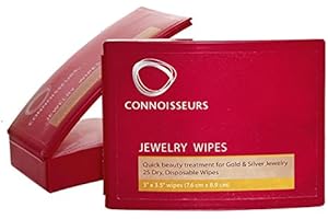 Connoisseurs Jewellery Wipes for Gold, Silver, Gemstones and Fashion Jewellery - 25 Wipes in Dispensing Box