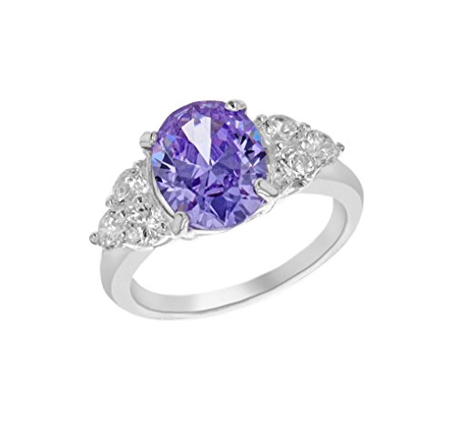 Tuscany Silver Damen-Ring 925 Sterlingsilber Lavendel oval Zirkonia eckig wei Gr. 57 (18.1) 8