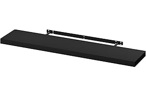 WOLTU Floating Shelves, Black Wooden Shelf for Wall with Strong Bracket,Ideal Home Decor Accessories for Bedroom,Living Room,Office,Bathroom,Kitchen,Wood,110cm Long RG9316sz-UK